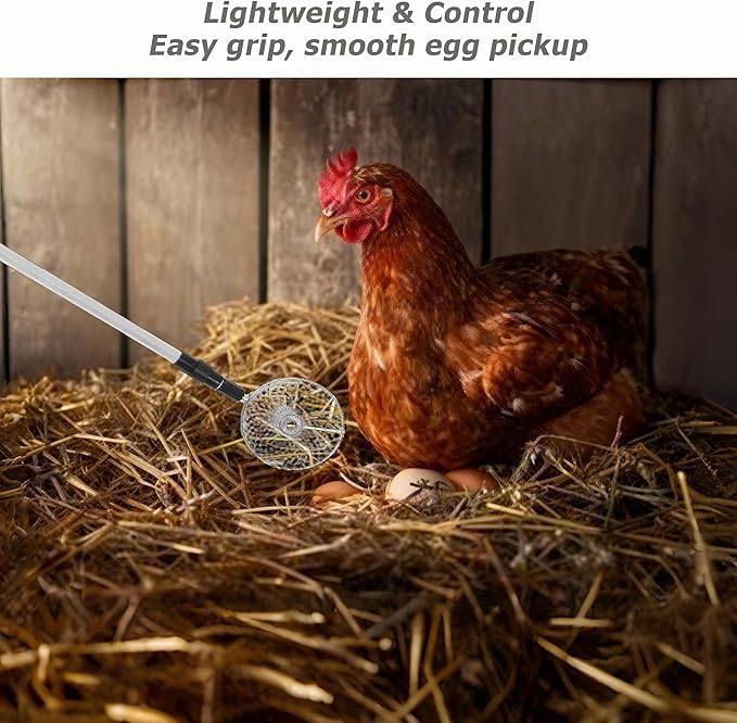 2Pcs Egg Grabber for Chicken Eggs - Extendable Stainless Steel Egg Picker Tool with Non-Slip Handle, Long Reach Egg Lifter for Collecting Fresh Eggs from Coop, Poultry Nest, and Farm Use(2, Black)
