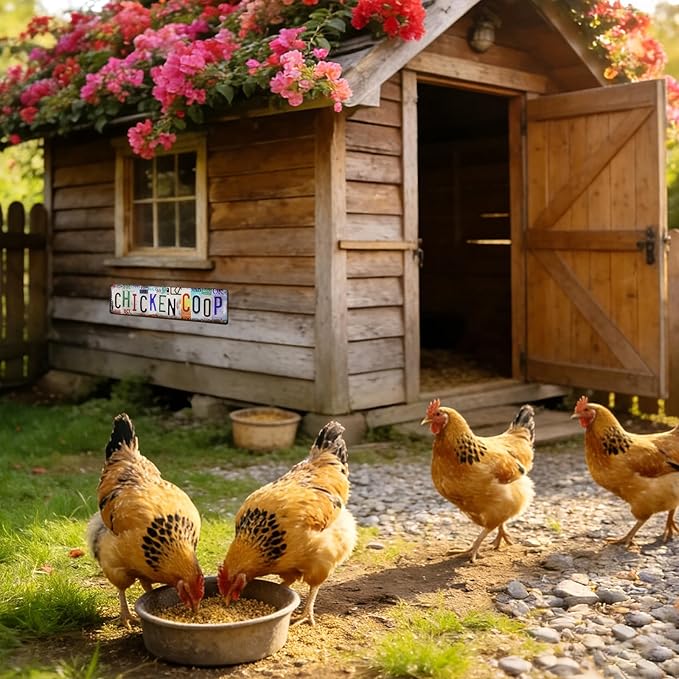Chicken Coop Signs, Vintage Chicken Signs for Coop, Personalized Metal Chicken Sign for Farmhouse Door Fence Wall Decor, Rustic Chicken Coop Accessories Gifts for Hen Rooster Lovers