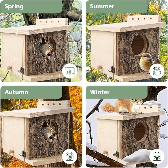 Squirrel Nesting Box - Easy Assembly Squirrel Houses for Outside Nesting, Wooden Nesting Box for Squirrels,Chipmunk,Bird and Small Animals