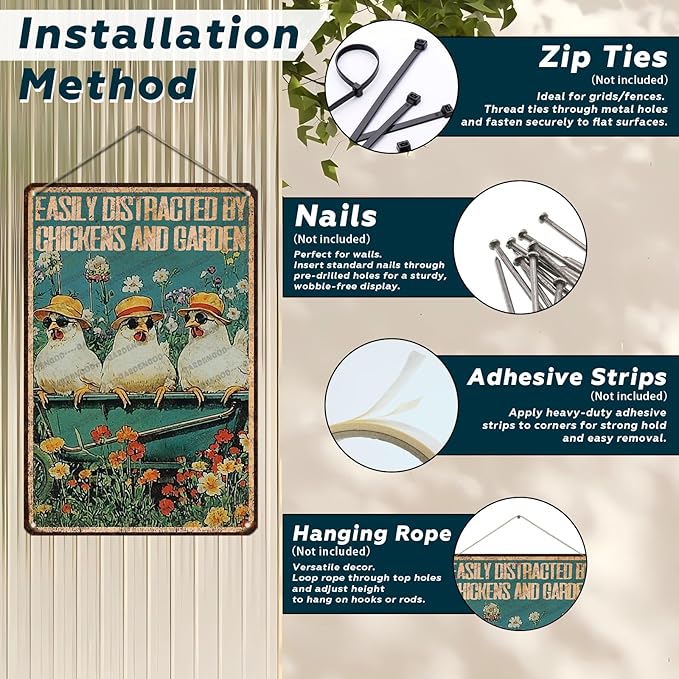 Vintage Hen Signs Easily Distracted By Chickens And Garden Metal Sign For Garden Home Bar Office Wall Art 12x8 Inch