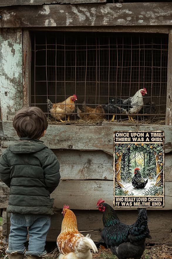 Chicken Sign Tin Metal Wall Art Gift For Chicken Lovers Once Upon A Time There Was A Girl Who Really Loved Chicken Decor 16x12 Inch