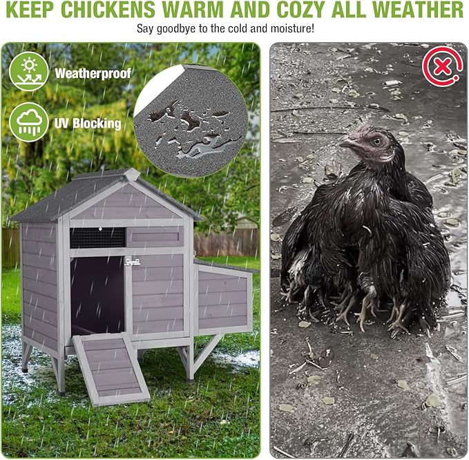 GUTINNEEN Outdoor Chicken Coop with Nesting Box, Weatherproof Hen House with Leakproof Pull-Out Tray, Oenable Roof, Poultry Coops for Chickens, Duck & Quail