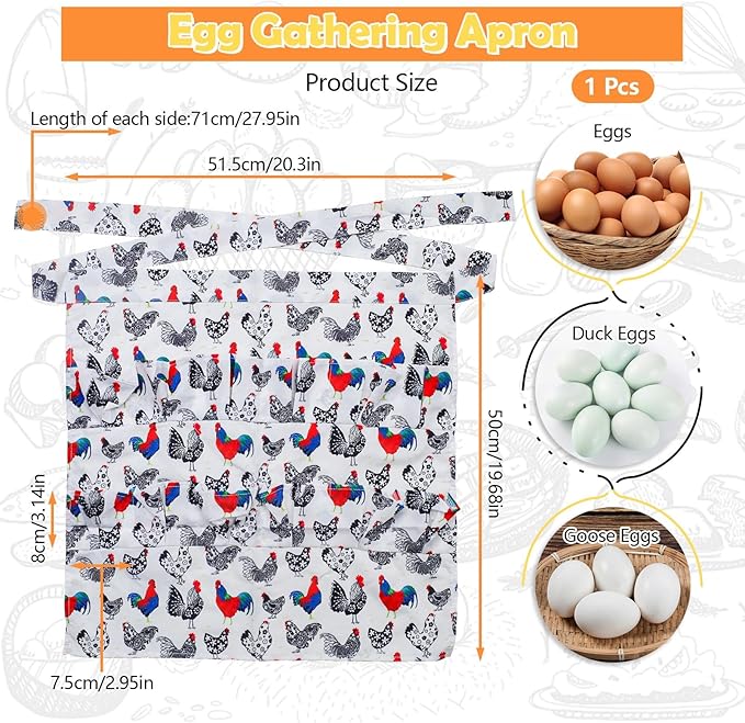 12 Deep Pockets Egg Apron, Chicken Egg Collecting Apron, Egg Holding Apron, Duck Goose Egg Gathering Apron for Housewife