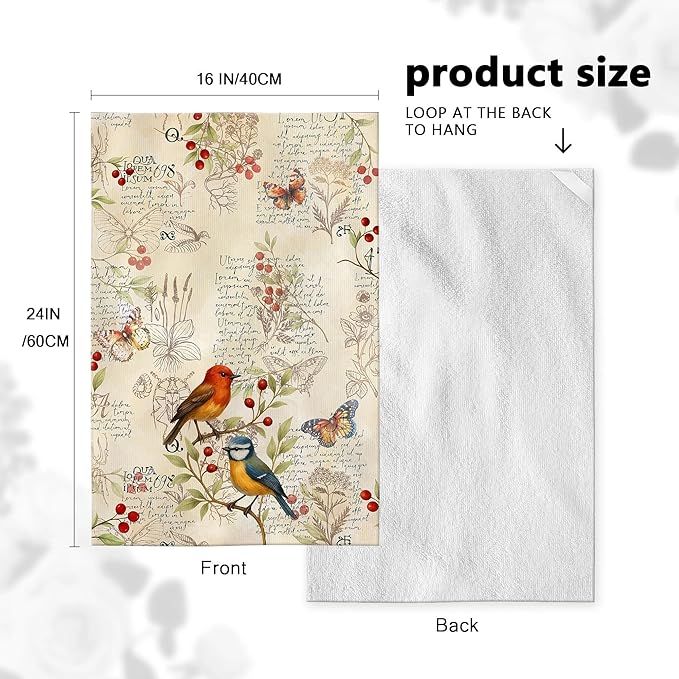 Vintage Birds Kitchen Towels, Retro Rustic Dish Towels for Kitchen Set of 4, Cute Birds Tea Towel Decor for Party Anniversary Holiday Decoration Housewarming Gifts