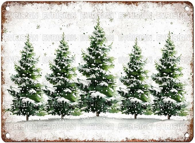 Vintage Winter Tin Sign Retro Christmas Tree Metal Sign Funny Nostalgic Rustic Wall Decor Decorations For Home Outside Porch Cafe Kitchen Bar Bedroom Office Living Room 16 * 12In