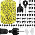 Sweetude 660 Feet Electric Fence Polywire and 100 Pcs Electric Fence Insulator with 1 Pcs Insulator Socket Tool Resistant Glove Electric Fence 6 Stainless Steel Strands for Fence Landowner Farmer