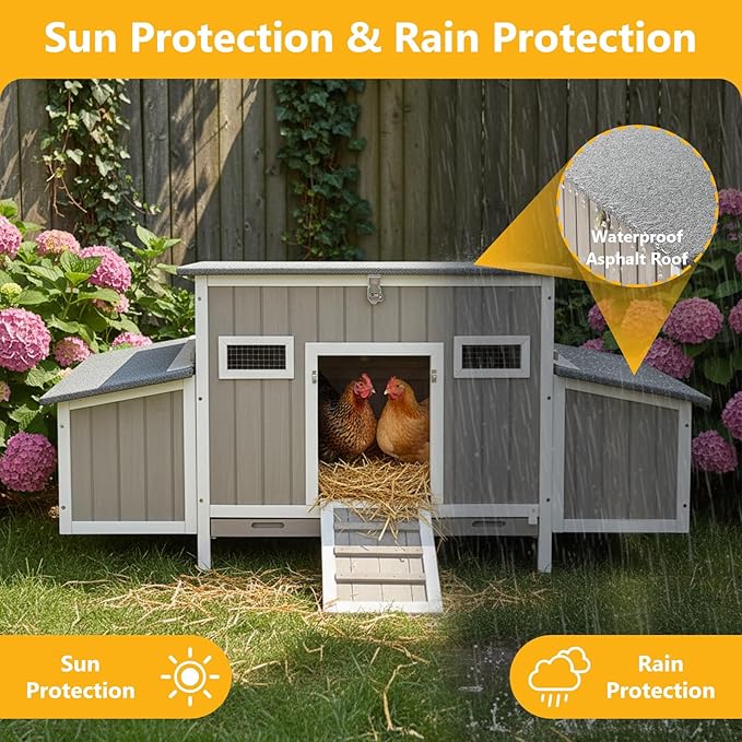 Chicken Coop for 1-3 Chickens, Wooden Hen House with 4 Nesting Boxes, Openable Waterproof Roof & Pull-Out Tray, Outdoor Poultry Cage Rabbit Hutch Duck House with Window