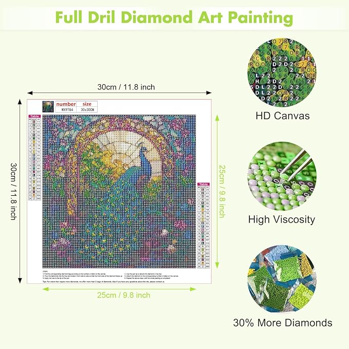 MAXBYE Diamond Painting Kits for Adults, Peacock Diamond Art Kits for Beginner, DIY 5D Full Drill Diamond Dots Crystal Art and Craft Kits for Home Wall Decoration 12x12inch