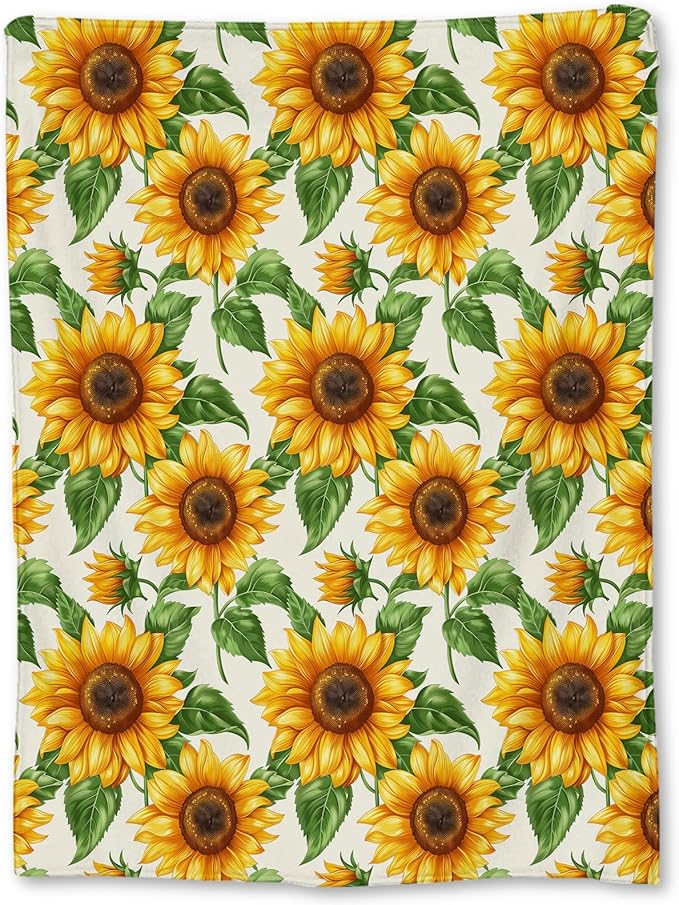 Sunny Sunflower Blanket, Soft Lightweight Flannel Throw Blanket for Couch, Bed, Travel, Living Room & Home Decor, Cozy Warm Fluffy Fuzzy Blankets for Adults Kids Women Girls 50×40 in