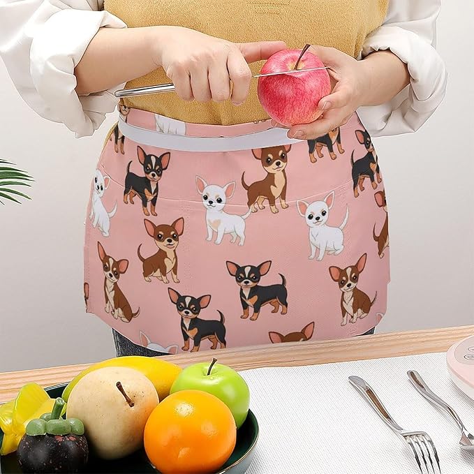 Server Apron with 3 Pockets Waist Waiter Waitress Half Apron Short Aprons