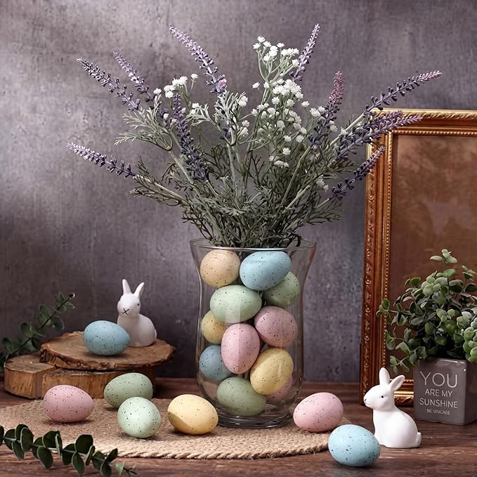 Gejoy 18 Pcs Easter Speckled Eggs Neutral Plastic Fake Chicken Eggs Pastel Textured Easter Decor Vintage Decorative Vase Bowl Fillers Farmhouse Spring Decorations for Home Table DIY Craft (Pastel)