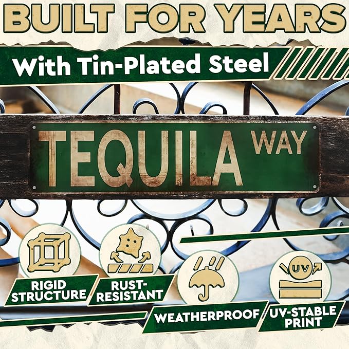 4x16 Inch Metal Bar Signs – Tequila Decorations Metal Signs, Lightweight and Easy to Install, Vintage Style Wall Tinplate Art, Rust and Fade Resistant, Good for Home, Bar, Kitchen, and Pub