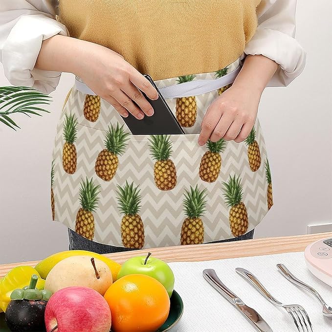 Server Apron with 3 Pockets Waist Waiter Waitress Half Apron Short Aprons
