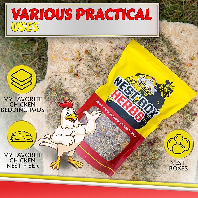 Chicken Coop Nesting Herbs - Organic Refresher and Deodorizer for Nest Boxes - Hens Accessories and Must Haves for Bedding - Poultry Enrichment Supplies and Odor Control Essentials