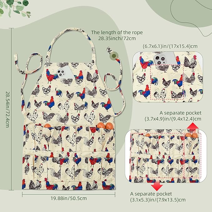 1 pack Egg Apron, Egg Collecting Apron for Chicken Duck Goose Eggs, with 13 Pockets Chicken Egg Apron for Women&Men