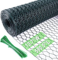 Chicken Wire 13.7 in x 590.5 in Poultry Wire Netting Hexagonal Galvanized Mesh Garden Fence Barrier for Pet Rabbit Chicken Fencing with 100 Pcs Cable Zip Ties(PVC-Coated)