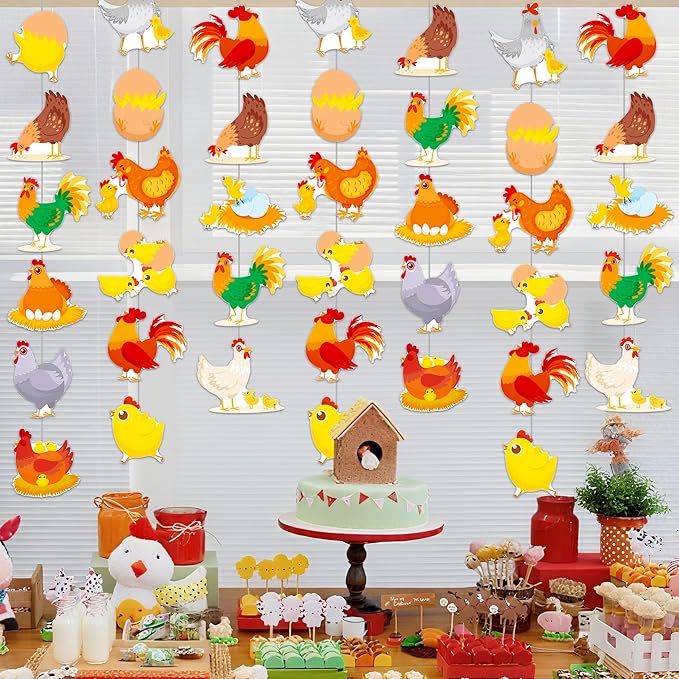 Chicken Garlands Chicken Birthday Party Supplies 8PCS Chicken Farm Hanging Paper Garlands Chick Hen Theme Banner Decorations for Barnyard Farm Animals Baby Shower Supplies