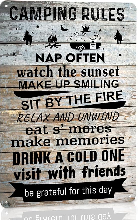 Camper Decor Camping Rules Sign Rv Signs For Campers Camping Metal Tin Signs Camping Accessories Camper Decorations For Inside Campers Gifts Campsite Lake Cabin Wall Art Decor Decorations