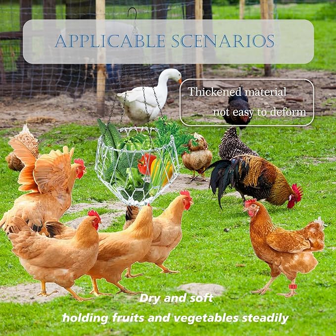 2pcs Hanging Chicken Feeder Large Poultry Fruit Feeder Treat Holder Chicken Accessories Supplies Cabbage Ball Cage Coop Toys for Hens Goose Duck