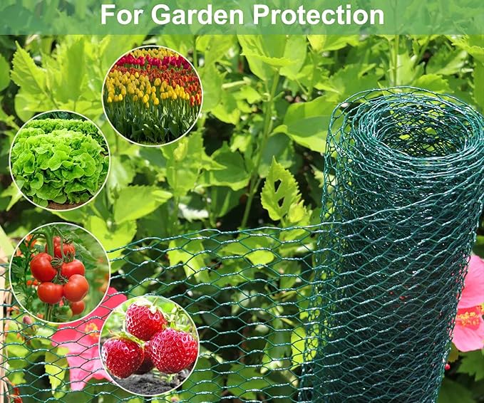 Chicken Wire 15.7 x 315 Inches Chicken Wire Fencing Mesh Green PVC Coated Floral Chicken Wire for Crafts Poultry Garden, Hexagonal Galvanized Chicken Coop Rabbit Wire Fencing Netting