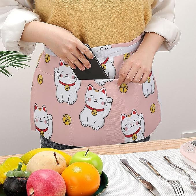 Server Waist Aprons Waitress Unisex Chef Works Half Apron with 3 Pockets