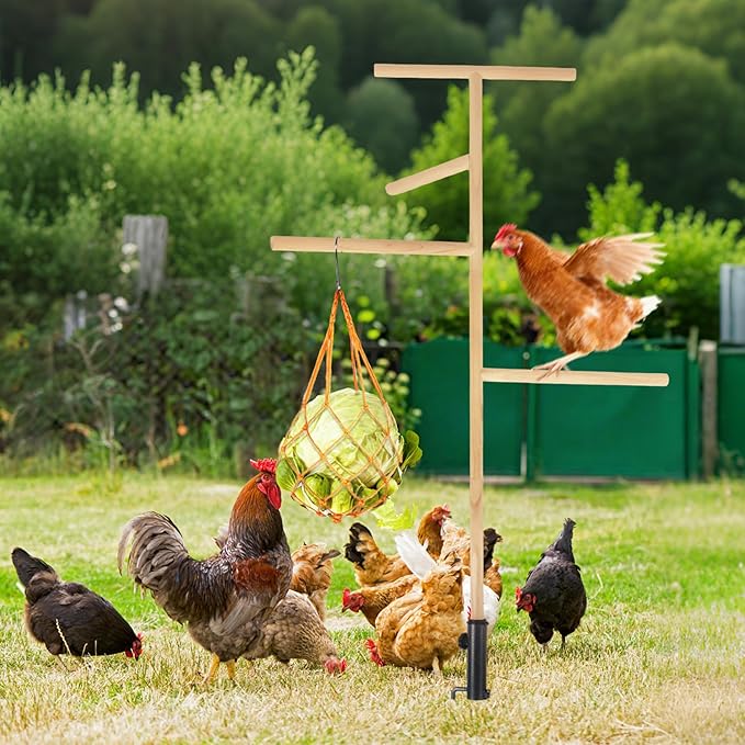 Extra Large 48.5" Chicken Perch Toy for Coop with Feeding Net & Metal Tripod, Roosting Bar for Chicken Coop Toys, Poultry Playground Stand for Birds Lovebirds Cockatiels and Multiple Poultry