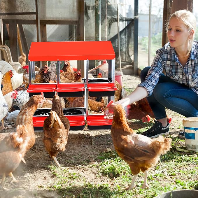 Chicken Nesting Box, 6 Compartment Roll Away Nesting Box for Eggs, Chicken Laying Box with Egg Collection, Cleanable Pull Out Hen Roosting Boxes ﻿