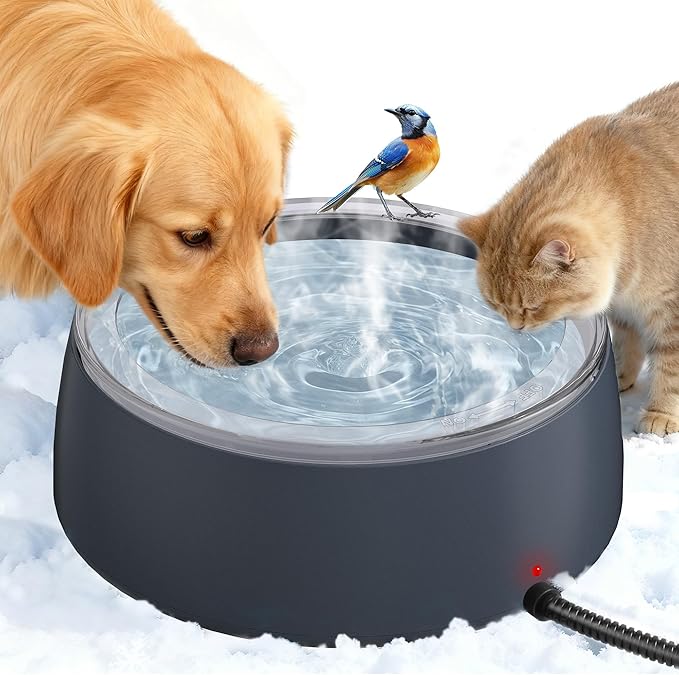 Newget 3L Heated Water Bowl, Outdoor Large Heated Dog Bowls, Outside Waterproof Heated Pet Bowl with Chew Resistant Cord, Smart Thermal Dish Provides Drinkable Water in Winter for Cat, Rabbit, Chicken