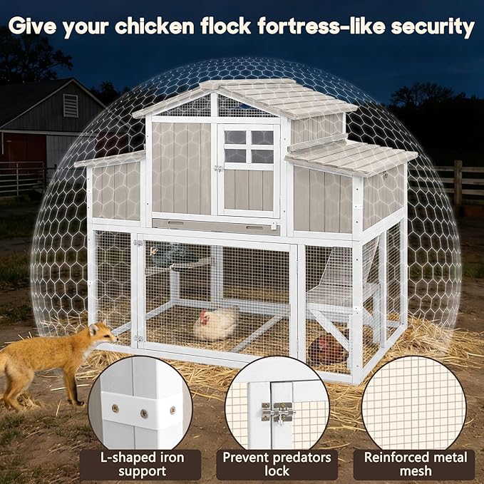 Large Wooden Chicken Coop for 2-6 Chickens, Outdoor Chicken House with 4 Nest Boxes, Hen House Poultry House Pet Hutch Chicken Cage with Waterproof Asphalt Roof, Ramp, Roosting Bars