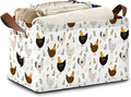 Roosters Chicken Storage Basket with Handles,Fern Plants Collapsible Rectangle Organizer Bin for Room Decoration Books Box Baskets 17x11.5x10Inch