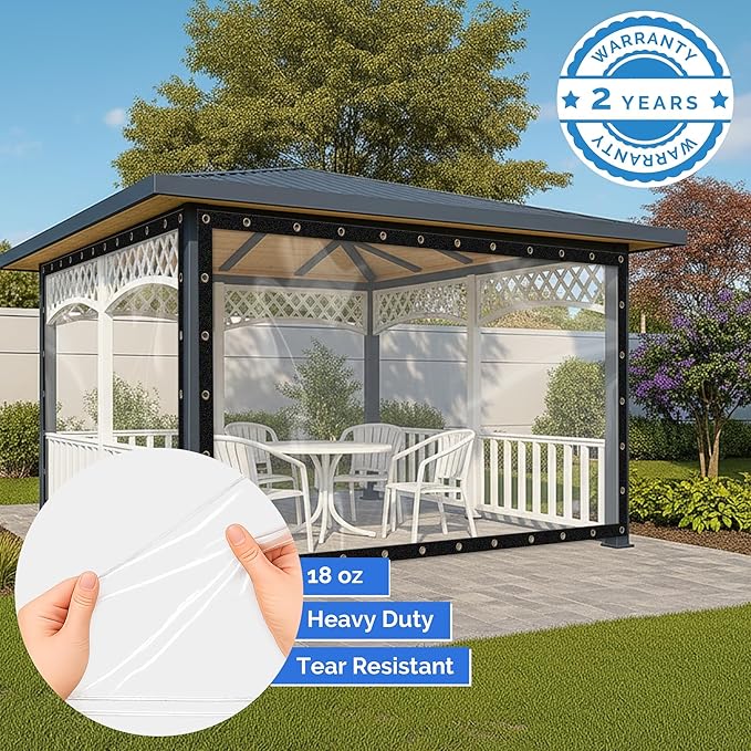 Covers & All Heavy Duty Clear Vinyl Tarp – 20 Mil Waterproof Clear Tarp with Grommets for Patio, Porch, Gazebo, Greenhouse & Chicken Coop (8 x 25 ft)