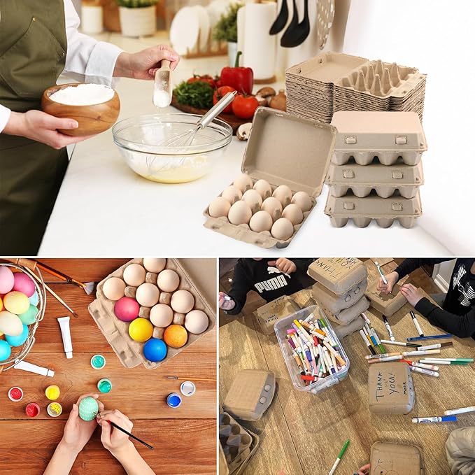 45 Pack Dozen Paper Pulp Egg Cartons, Eco-Friendly Cardboard Egg Cartons Holds Up to 12 Chicken Eggs For Storing Extra Eggs, Crafting, Parts Storage, Easter & More