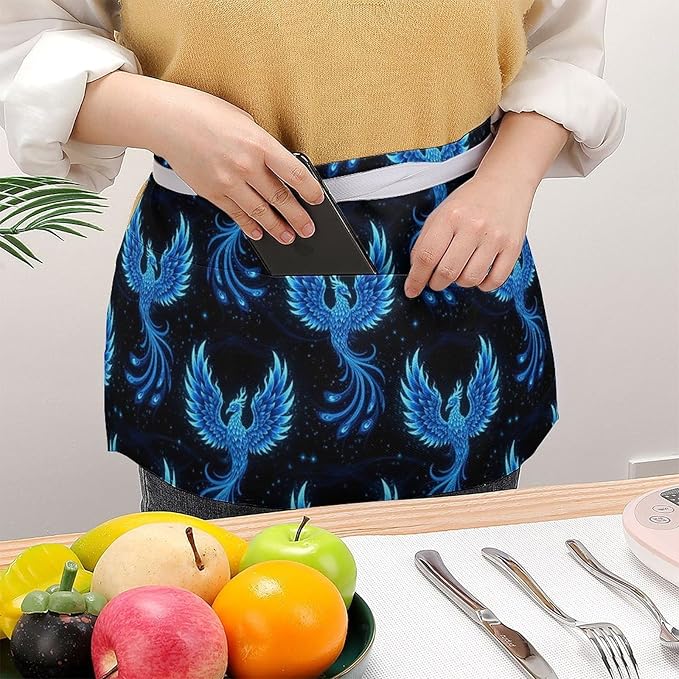 Unisex Chef Waiter Apron Waist Half Short Serving Aprons with 3 Pockets