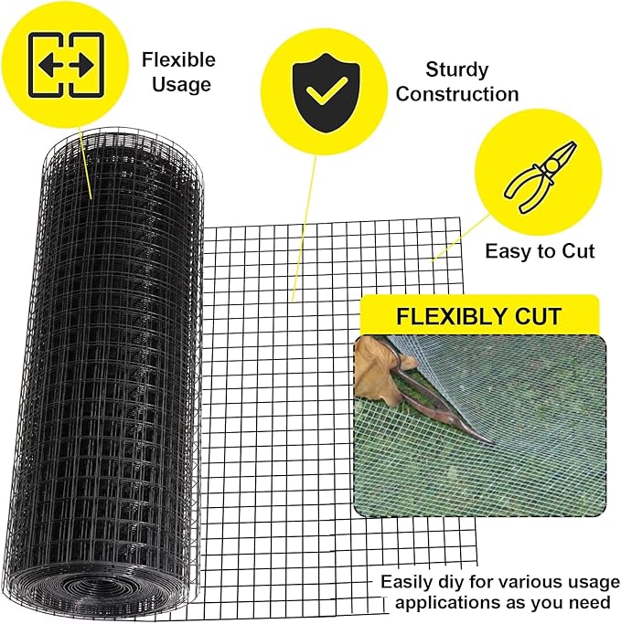 36'' x 50' 1inch Hardware Cloth 16 Gauge Black Vinyl Coated Welded Fence Mesh for Home and Garden Fence and Home Improvement Project (36'' x 50')