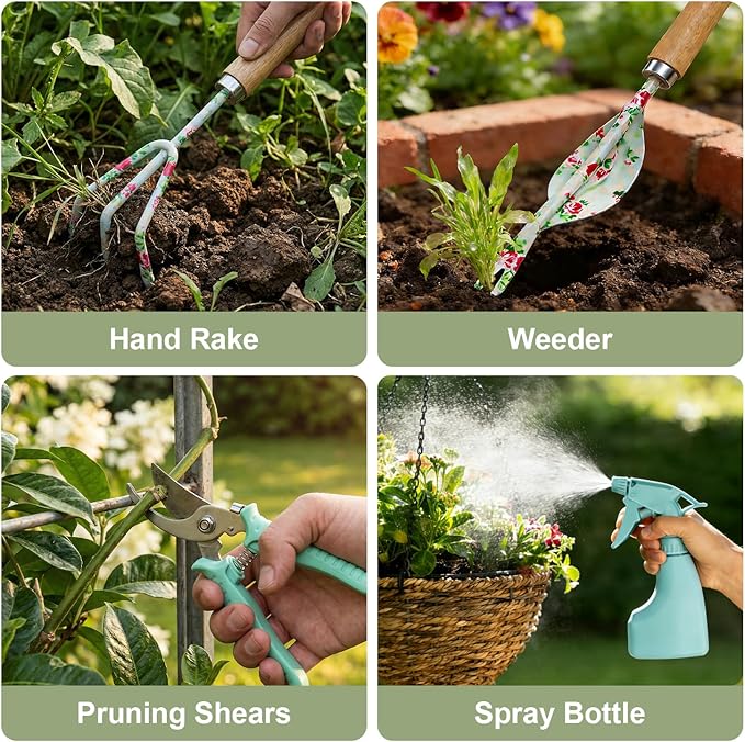 Heavy Duty Garden Hand Tools Set Gardening Hand Tools for Women Gardening Tool Set Gardening Gifts Gardening kit for Women (Light Green)