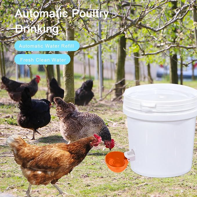 Chicken Waterer Cups, 8 Packs Orange Large Chicken Watering Cups, Automatic Chicken Water Cups, Tee Fittings Poultry Feeder Cups Suitable for Chicken, Duck, Goose, Turkey with Mounting Hole Opener