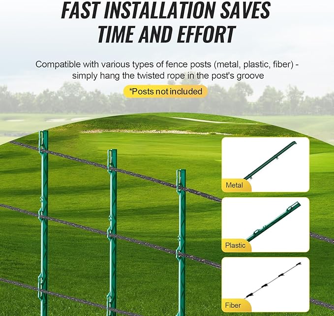 VEVOR Electric Fence Wire, 1000Ft 305M Portable Polywire, 1/4" Diameter 2 Copper Strands for Reliable Conductivity and Rust Resistance, Fencing Rope Line for Horse, Cattle, Livestock