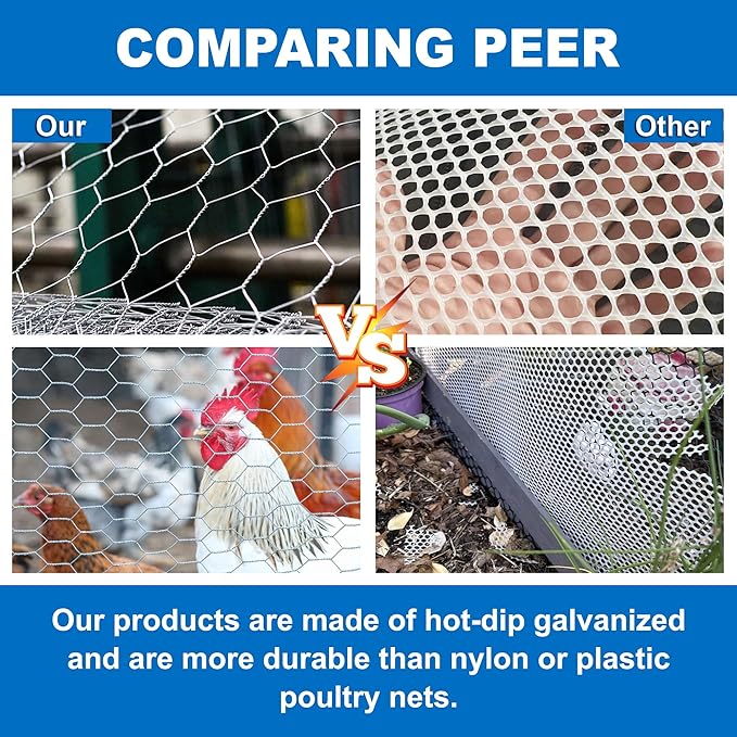 Chicken Wire Fencing,16inx82ft Poultry Mesh Fencing Wire Netting Hexagonal Galvanized Mesh Garden Fence Barrier for Craft Projects, Pet Rabbit Chicken Fencing