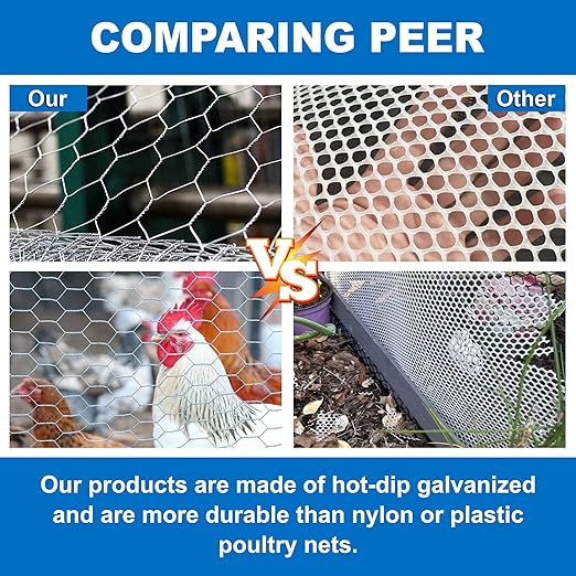 Chicken Wire Fence, Galvanized Hexagonal Netting, 16 in x 82 ft Poultry Netting, Ideal for Rabbit Cages, Garden Fencing & DIY Projects