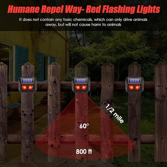 4 Pack Solar Nocturnal Animal Repeller Outdoor, Predator Eyes Coyote Deterrent for Skunk Deer Fox Raccoon, Nighttime Predator Lights for Chicken Coop Yard Garden & Farm Protection