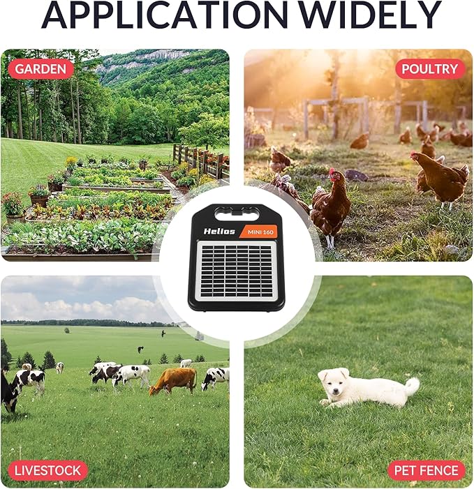 10 Miles Solar Electric Fence Charger with Day/Night Mode, 0.16J Portable Solar Fence Charger with Rechargeable Solar Panel for 24-Hour Uninterrupted Protection Electric Fence Energizer