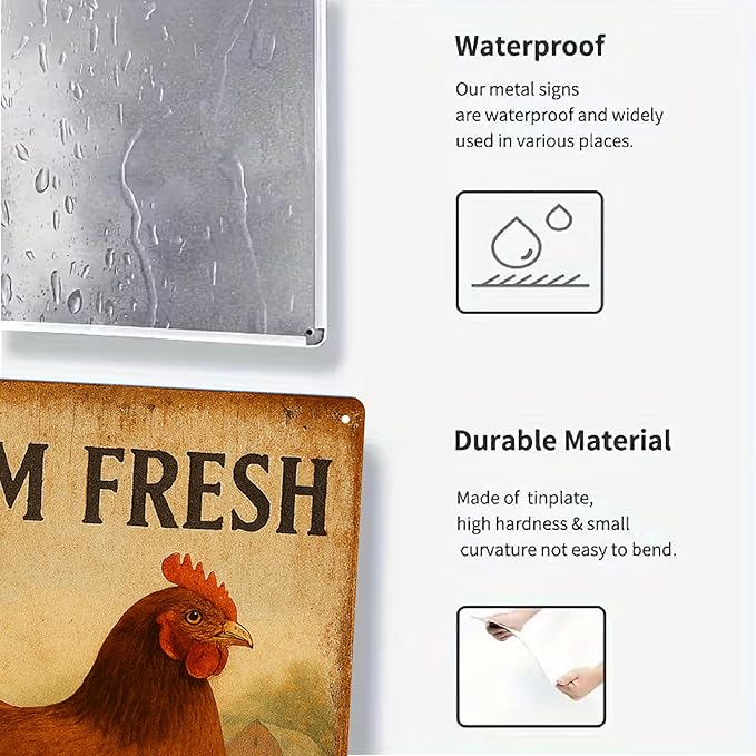 Funny Chicken Coop Metal Signs, Farm Fresh Butt Nuggets Sign, Chicken Mom Gifts for Women, Farmhouse Wall Art Decor for Barn, Garden, Outdoor, Kitchen - 8x12 Inch