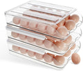 Egg Container for Refrigerator - Clear Stackable 3 Tier Plastic Egg Holder Drawer - 4 Dozen Capacity Farm Eggs Organization Storage Trays for Fridge or Kitchen Counter