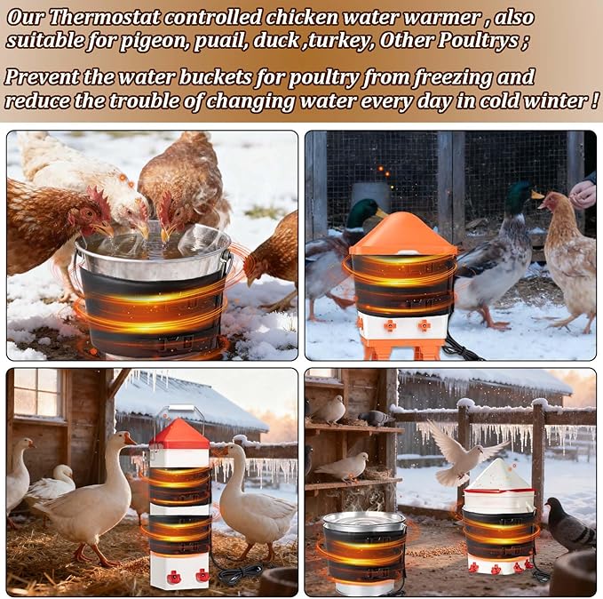 7" W×30" L Chicken Water Heater Belt Strap, Energy Saving Heated Poultry Coop Waterer Warmer with 6ft Cable for Prevent 2-5 Gal Bucket Freeze in Extremely Cold Winter,Auto Temp Control& Easy Install