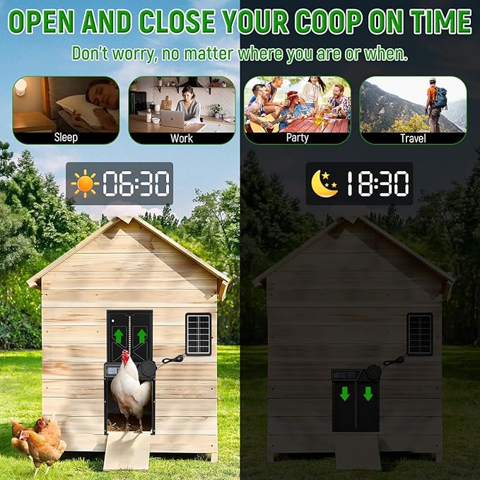 Automatic Chicken Coop Door Solar Powered, LCD Display Automatic Chicken Door with Timer, Aluminum Chicken Door with Remote Control