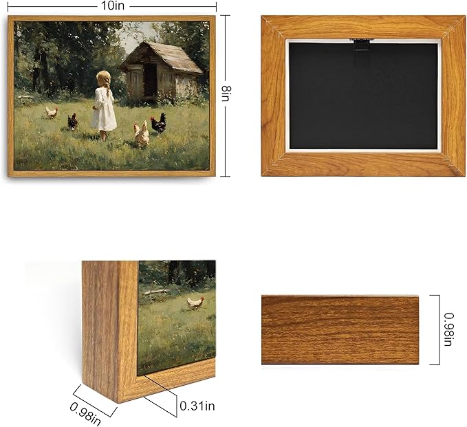 Framed Farm Girl Wall Art,Vintage Farmhouse Canvas Prints.Rural Cottagecore Chicken Picture Artwork,French Country Painting Wall Decor for Bedroom Living Room 8x10in