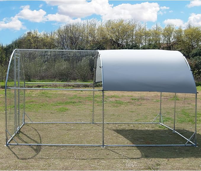 Large Metal Chicken Coop, Walk-in Poultry Cage Galvanized Hen Playpen House Dome Shaped Coop with Waterproof and Anti-Ultraviolet Cover and Lockable Door for Outdoor, Backyard Farm (12.5’ L x 9.2’ W)