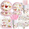 Chicken Party Decorations Tableware for Birthday Baby Shower, Farm Animal Barnyard Little Chick Birthday Party Supplies, Plate, Cup, Napkin, Straws, Disposable Cutlery, Tablecloth, 24 Guests