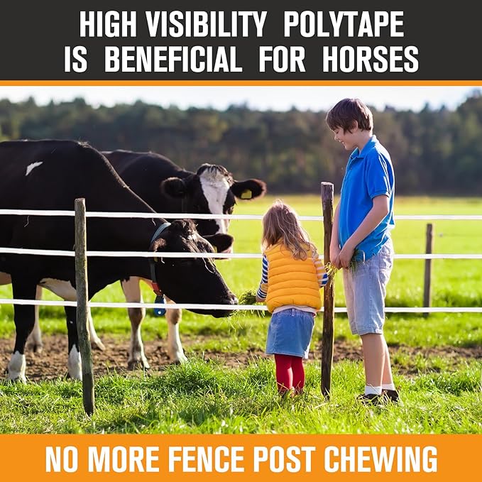 1 Roll 2 Inch x 1000 ft Electric Fence Tape for Livestock Polytape Fencing Horse Fence with High Visibility