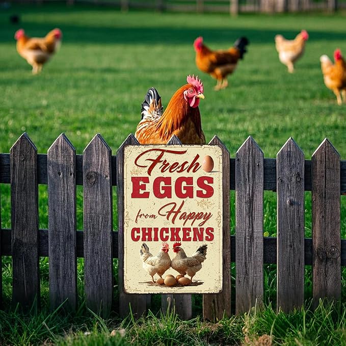 Funny Chicken Signs Farmhouse Chicken Coop Fresh Eggs Aluminium Sign Metal Chicken Signs Decor Home Ktichen Farm Are Wall 12x16 Inch Vintage Chicken Signs For Coop Metal Tin Signs Poster
